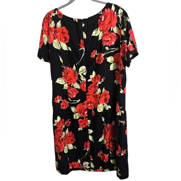 Laura Ashley Black Red Rose Shift Dress Size 14 - Picture 4 of 6